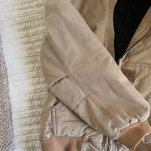 Vintage Carhartt Tan Quilted lining hooded coat jacket size medium 10-12 - Picture 9 of 15